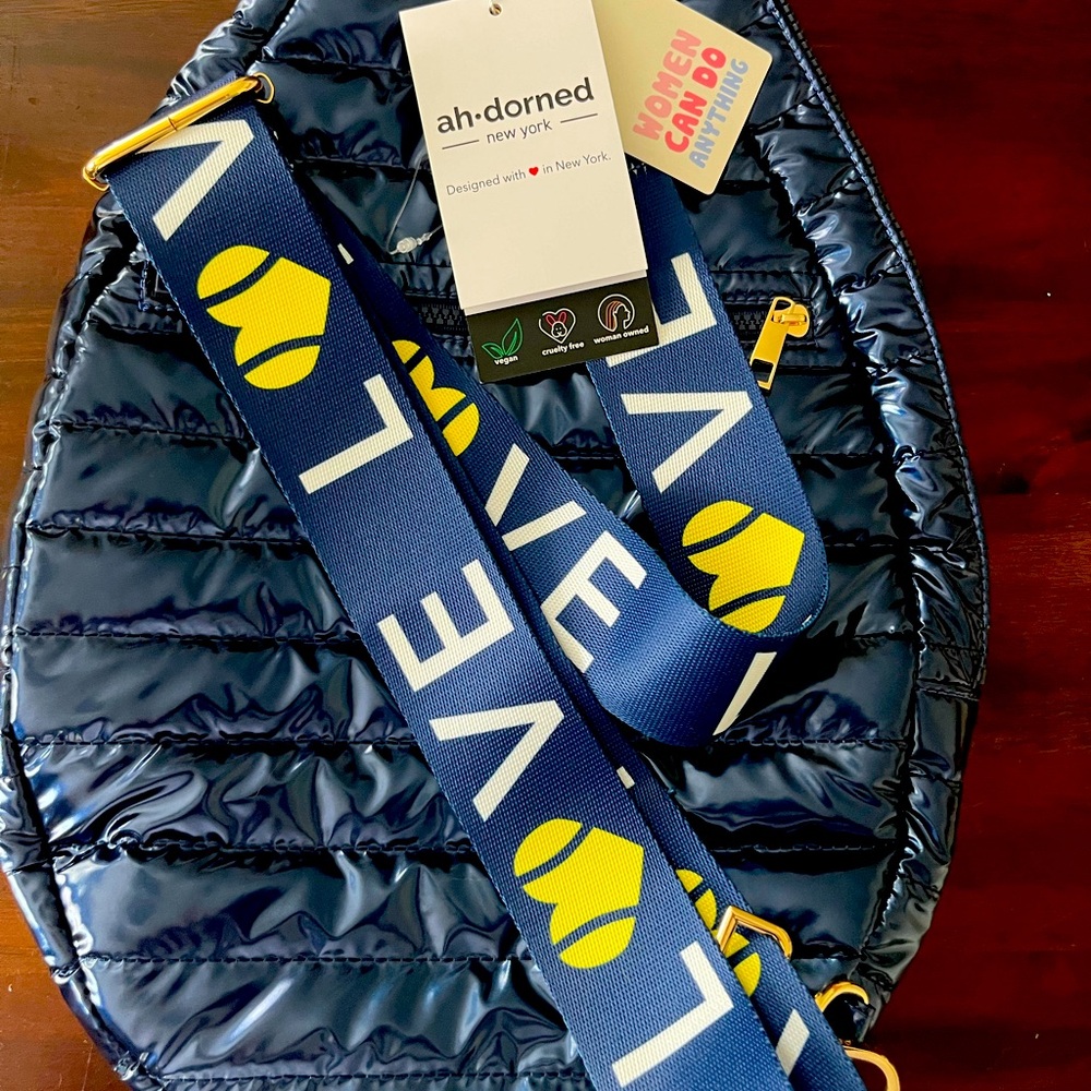 NWT tennis racquet cover bag - part of the Ahdorned Sport Collection.